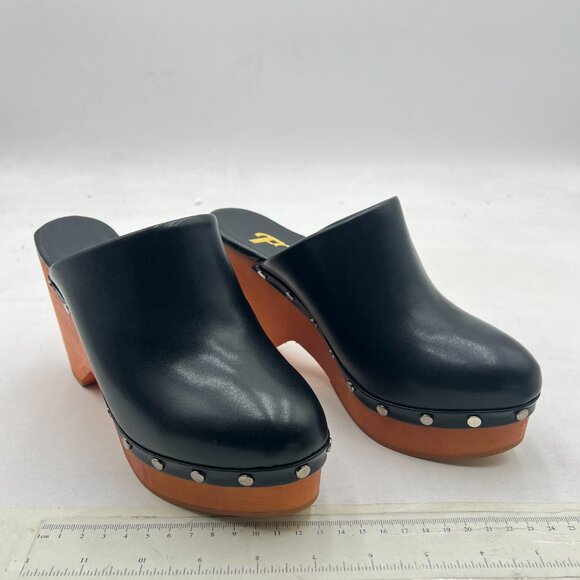 FYS Black Round Toe Slip on Mules Rivet Studded High Heel Wedges Fashion Shoe - Picture 4 of 8